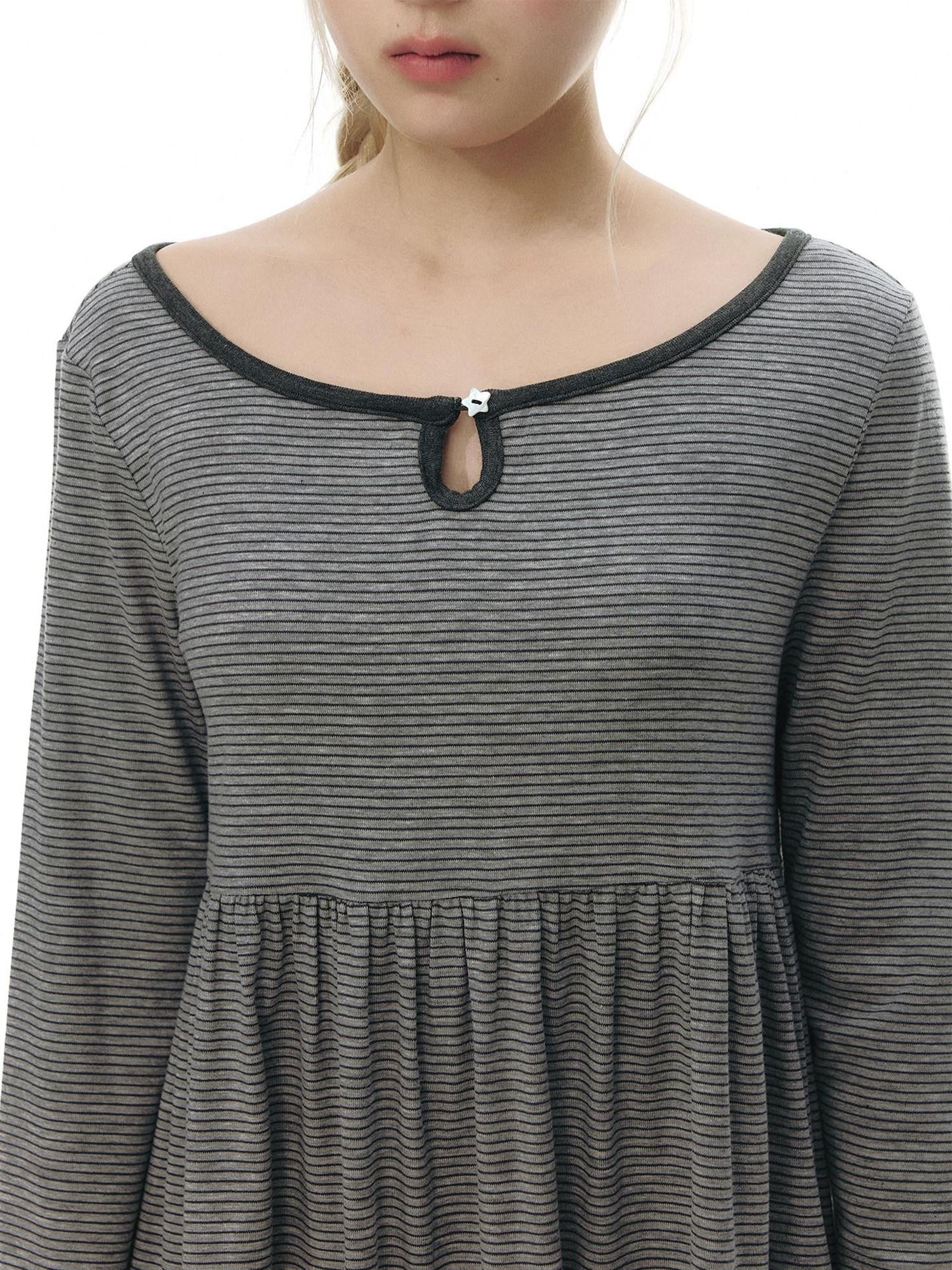 NAPSNAPS Grey Striped Contrast Collar Knit Aline Women&