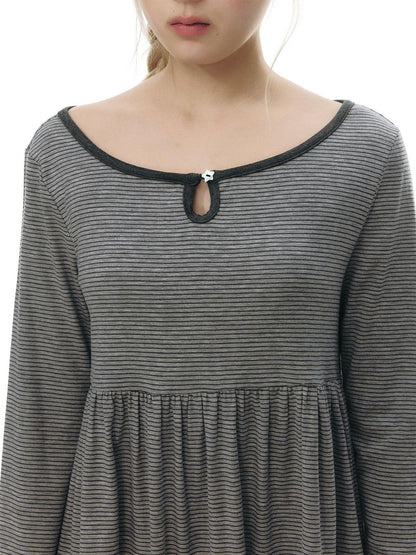 NAPSNAPS Grey Striped Contrast Collar Knit Aline Women&