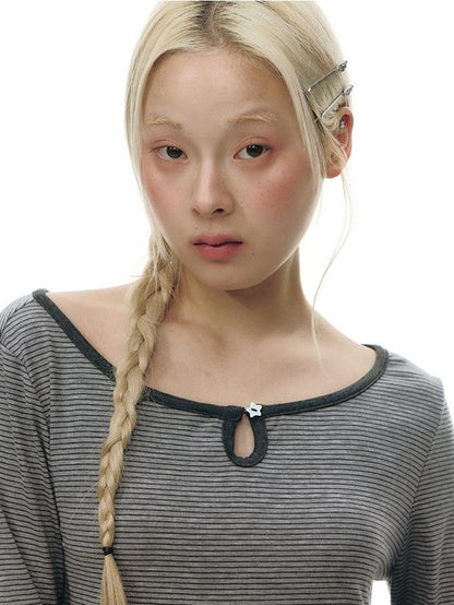 NAPSNAPS Grey Striped Contrast Collar Knit Aline Women&