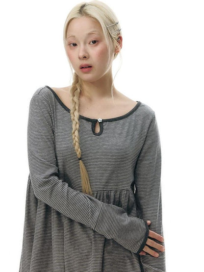 NAPSNAPS Grey Striped Contrast Collar Knit Aline Women&