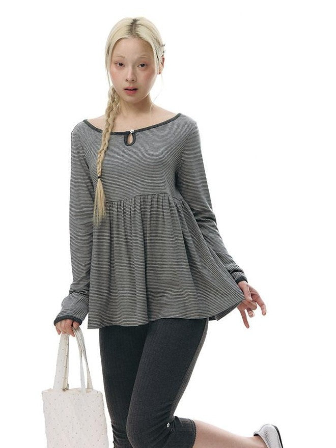NAPSNAPS Grey Striped Contrast Collar Knit Aline Women&