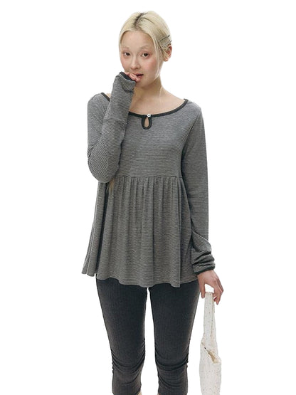 NAPSNAPS Grey Striped Contrast Collar Knit Aline Women&