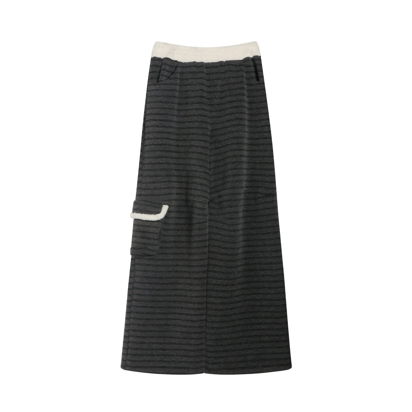 NAPSNAPS_Grey_Striped_Spliced_Plush_Waistband_Pocket_Women&