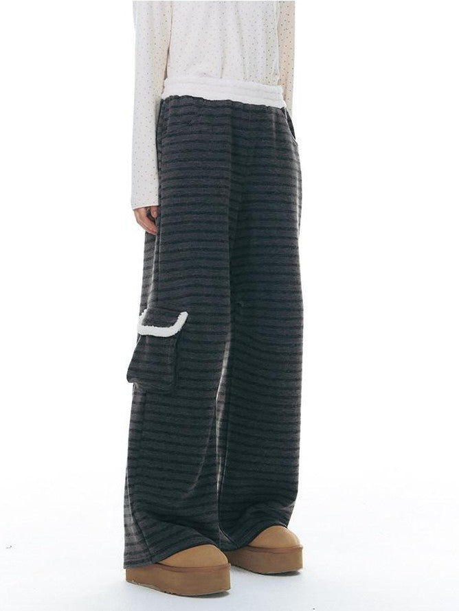 NAPSNAPS Grey Striped Spliced Plush Waistband Pocket Women&