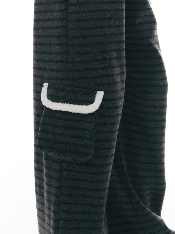 NAPSNAPS Grey Striped Spliced Plush Waistband Pocket Women&