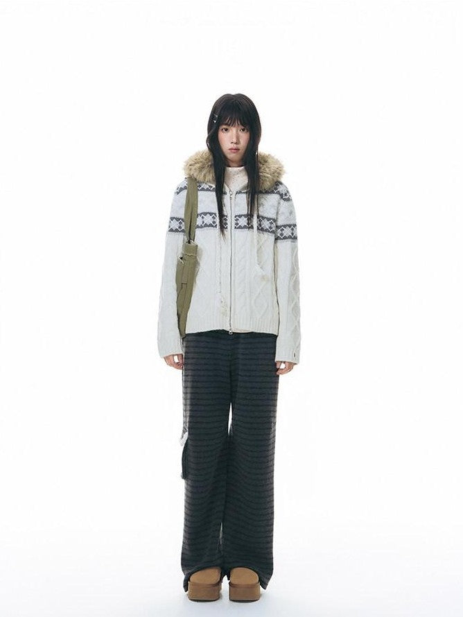 NAPSNAPS Grey Striped Spliced Plush Waistband Pocket Women&