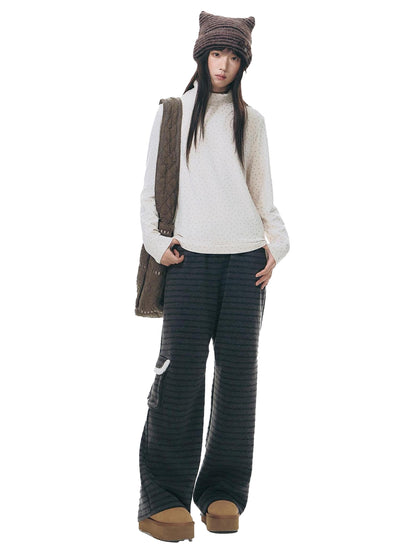 NAPSNAPS Grey Striped Spliced Plush Waistband Pocket Women&