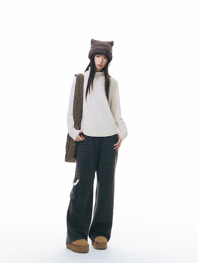 NAPSNAPS Grey Striped Spliced Plush Waistband Pocket Women&