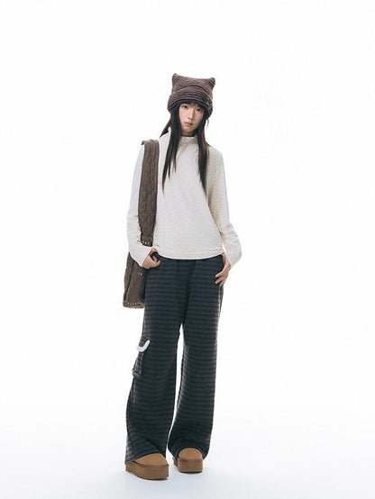 NAPSNAPS Grey Striped Spliced Plush Waistband Pocket Women&