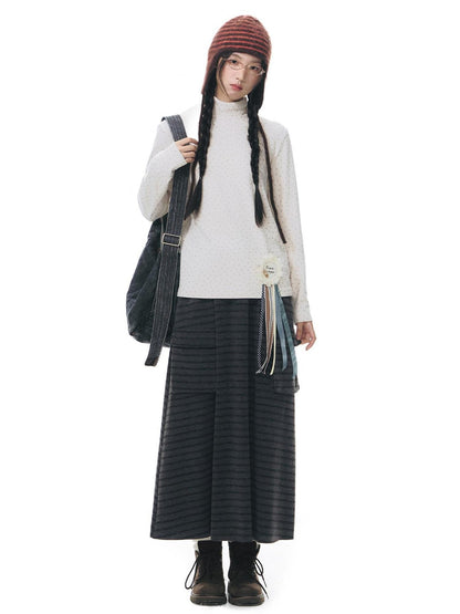 NAPSNAPS Grey Striped Spliced Plush Waistband Pocket Women&
