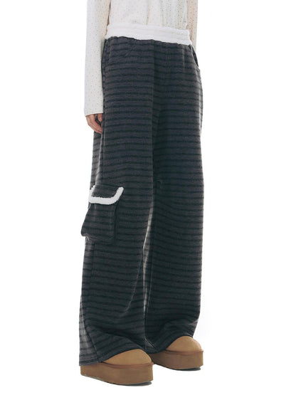 NAPSNAPS Grey Striped Spliced Plush Waistband Pocket Women&