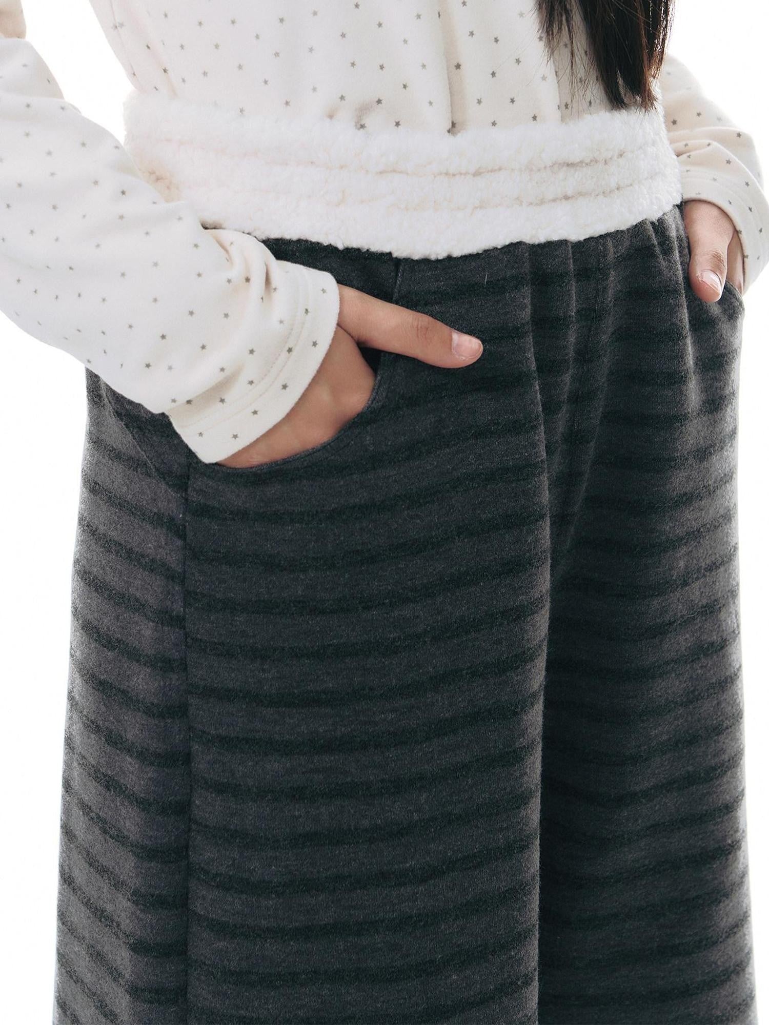 NAPSNAPS Grey Striped Spliced Plush Waistband Pocket Women&