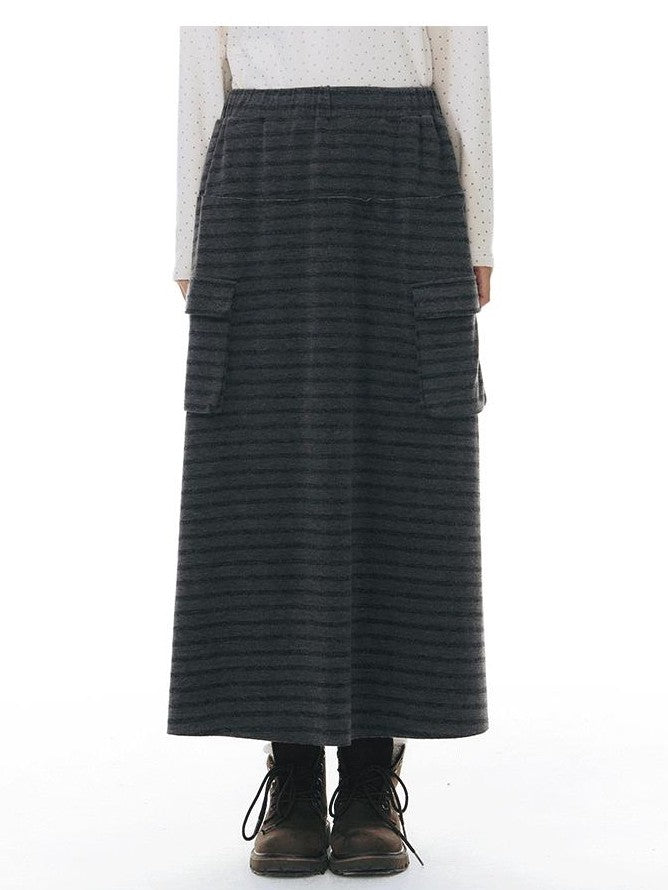 NAPSNAPS Grey Striped Spliced Plush Waistband Pocket Women&