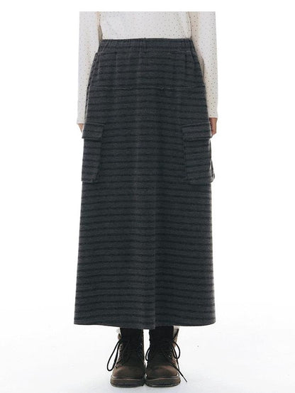 NAPSNAPS Grey Striped Spliced Plush Waistband Pocket Women&