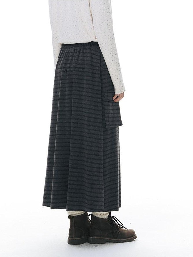 NAPSNAPS Grey Striped Spliced Plush Waistband Pocket Women&