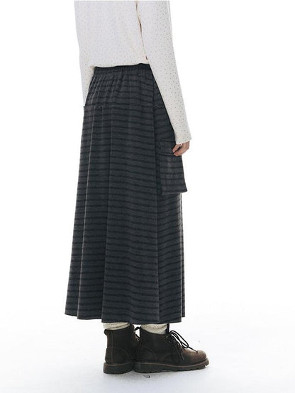NAPSNAPS Grey Striped Spliced Plush Waistband Pocket Women&