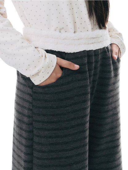 NAPSNAPS Grey Striped Spliced Plush Waistband Pocket Women&
