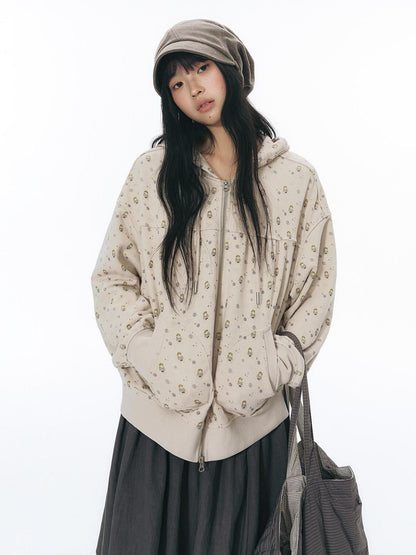 NAPSNAPS Hand Painted Hooded Drawstring Cardigan Pocket Cotton Women&