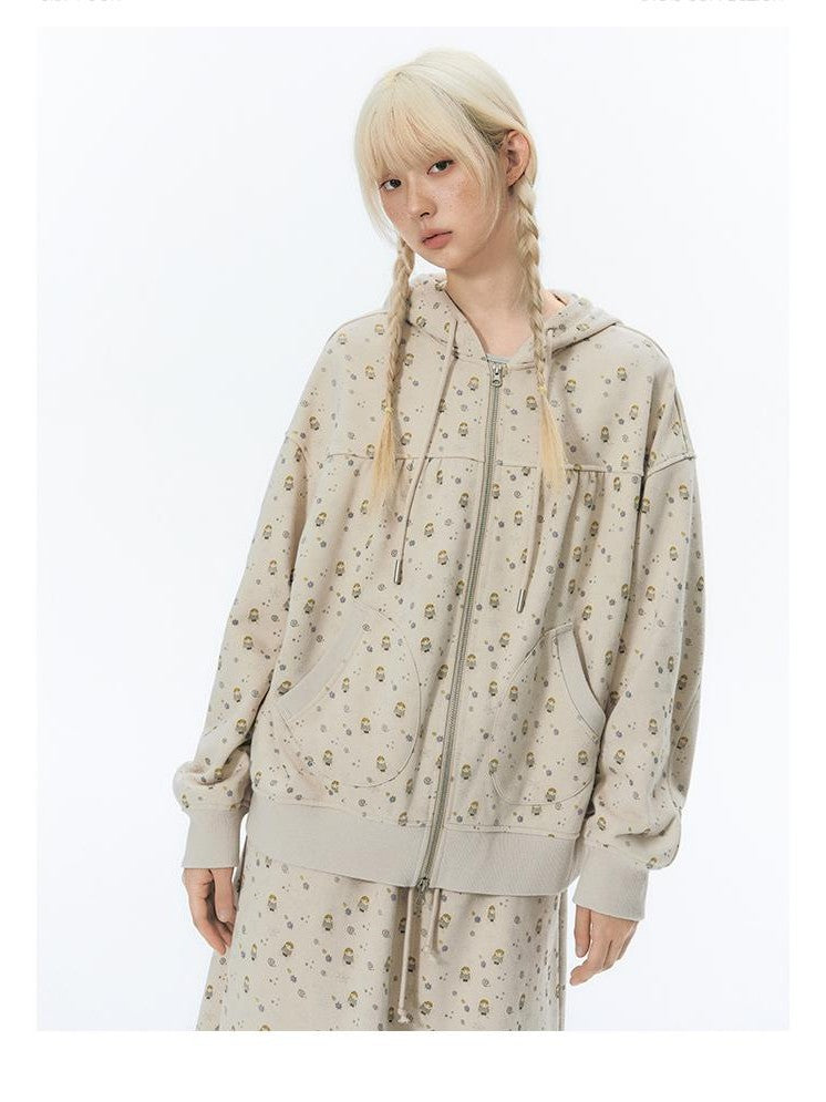 NAPSNAPS Hand Painted Hooded Drawstring Cardigan Pocket Cotton Women&