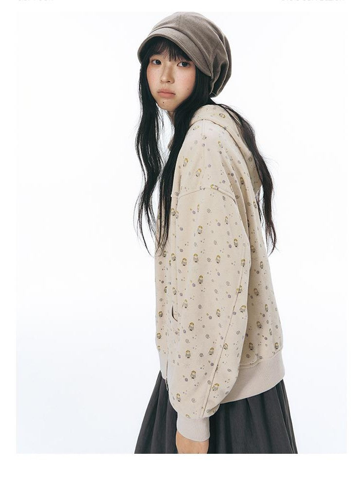NAPSNAPS Hand Painted Hooded Drawstring Cardigan Pocket Cotton Women&