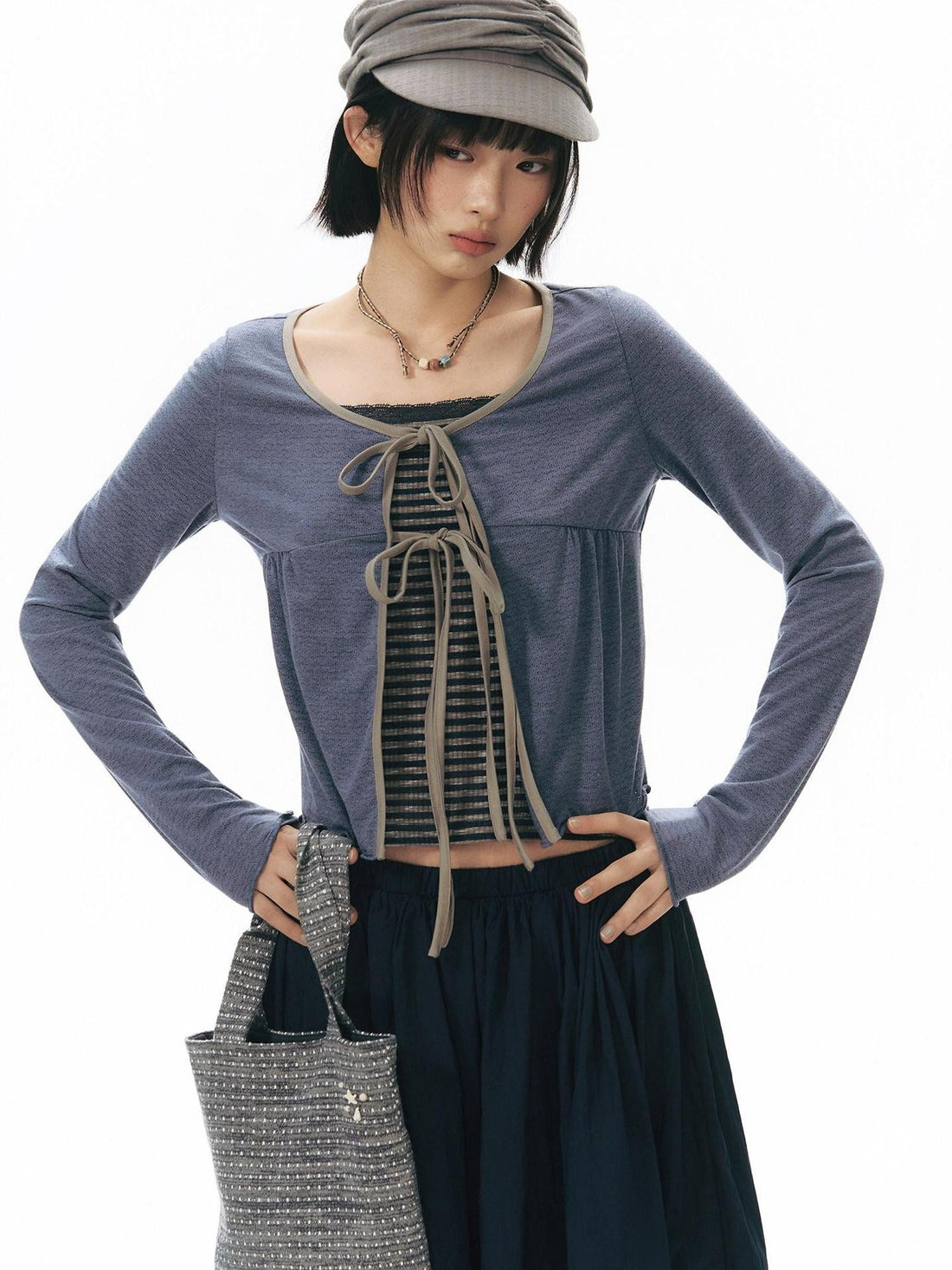 NAPSNAPS Haze Blue Polka Dot Knit Cropped Cardigan Women&