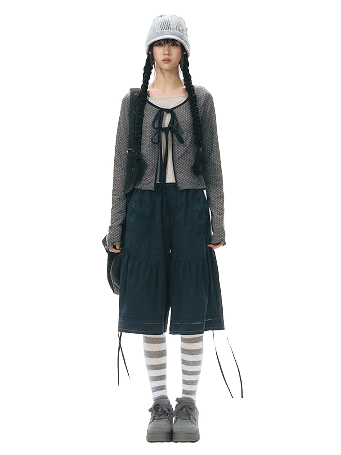 NAPSNAPS Haze Blue Polka Dot Knit Cropped Cardigan Women&