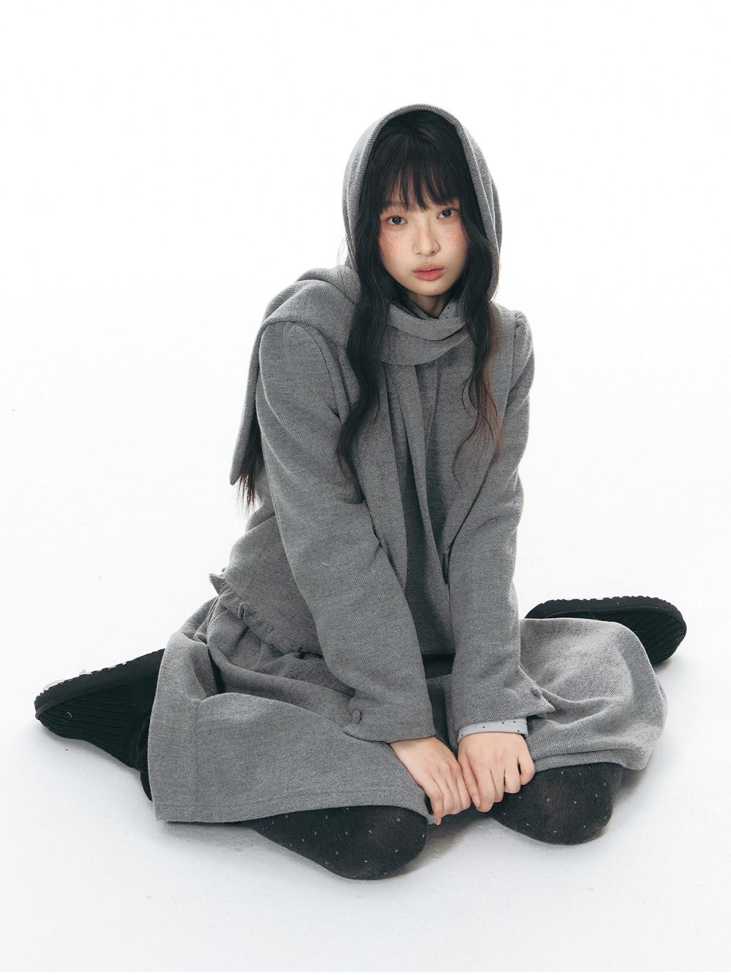 NAPSNAPS Heather Gray Knit Scarf Collar Lace Trim High Waisted Women&