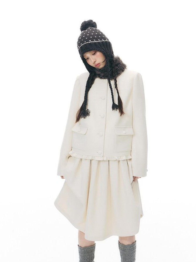 NAPSNAPS Heather Gray Knit Scarf Collar Lace Trim High Waisted Women&