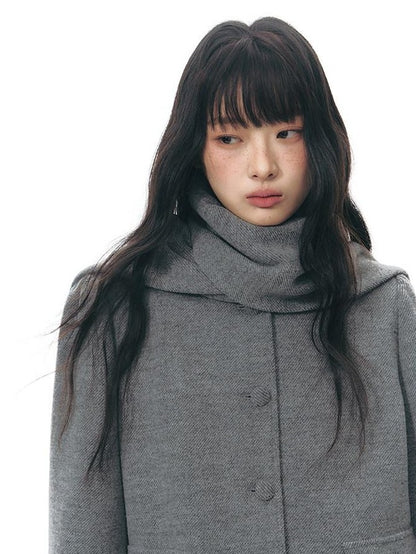 NAPSNAPS Heather Gray Knit Scarf Collar Lace Trim High Waisted Women&