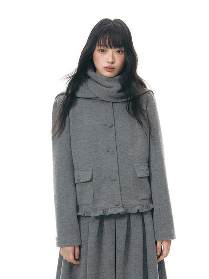 NAPSNAPS Heather Gray Knit Scarf Collar Lace Trim High Waisted Women&