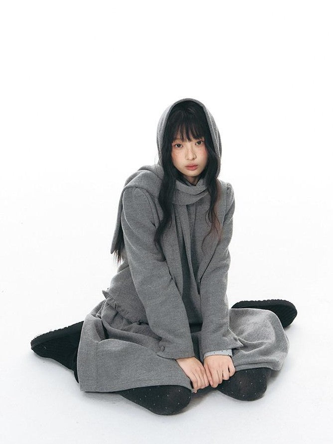NAPSNAPS Heather Gray Knit Scarf Collar Lace Trim High Waisted Women&