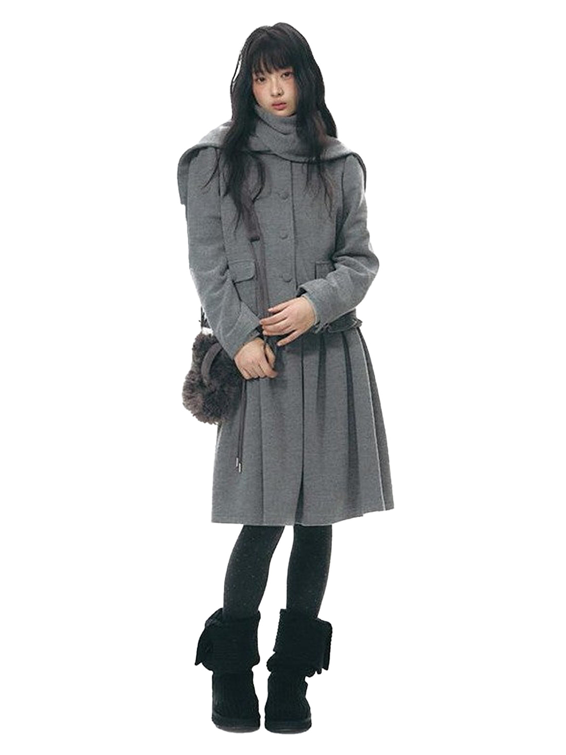 NAPSNAPS Heather Gray Knit Scarf Collar Lace Trim High Waisted Women&