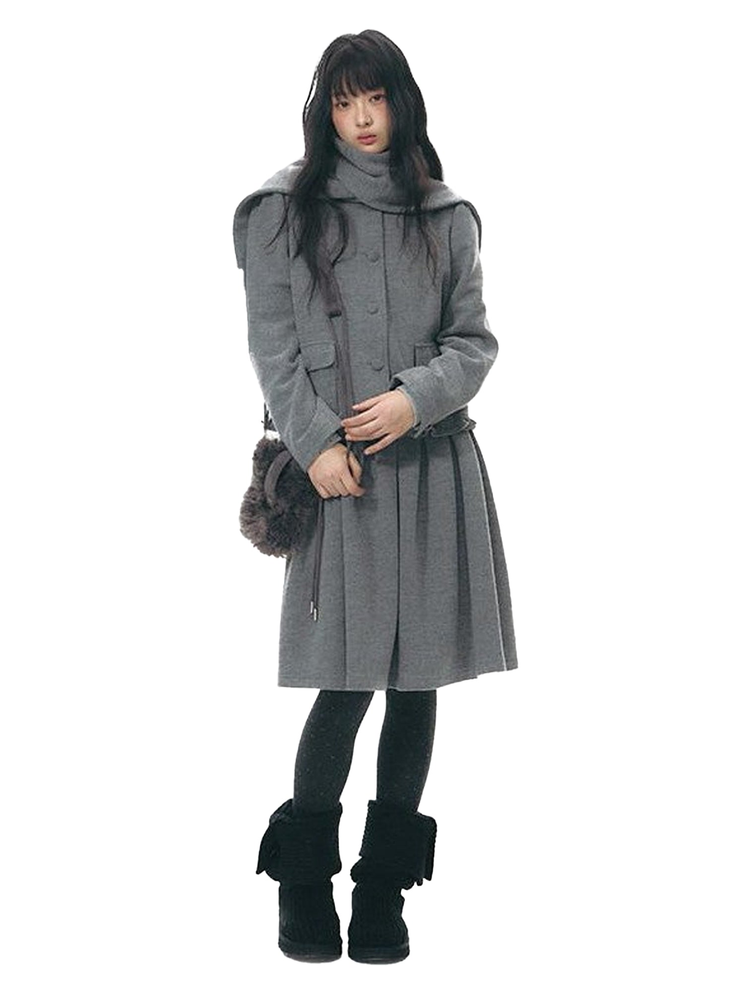 NAPSNAPS Heather Gray Knit Scarf Collar Lace Trim High Waisted Women&