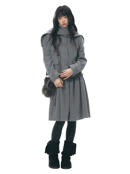 NAPSNAPS Heather Gray Knit Scarf Collar Lace Trim High Waisted Women&