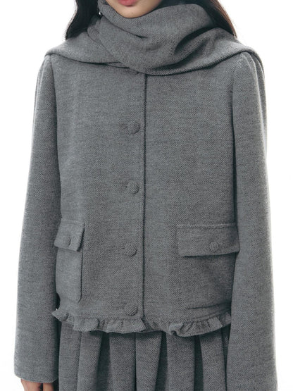 NAPSNAPS Heather Gray Knit Scarf Collar Lace Trim High Waisted Women&