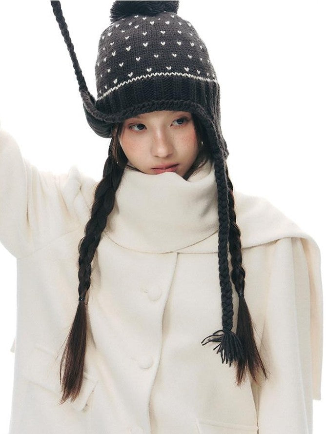 NAPSNAPS Heather Gray Knit Scarf Collar Lace Trim High Waisted Women&