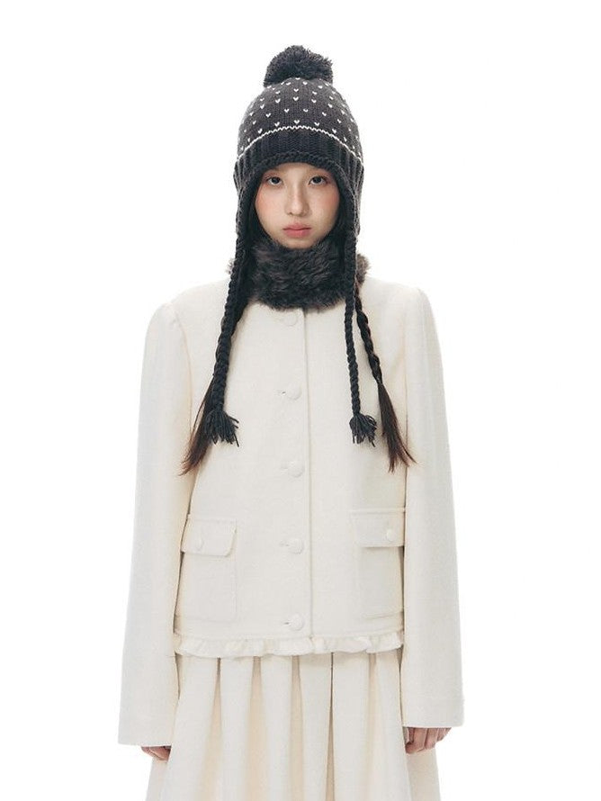NAPSNAPS Heather Gray Knit Scarf Collar Lace Trim High Waisted Women&