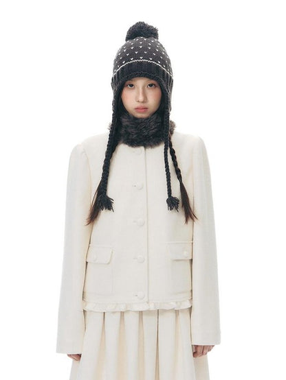 NAPSNAPS Heather Gray Knit Scarf Collar Lace Trim High Waisted Women&
