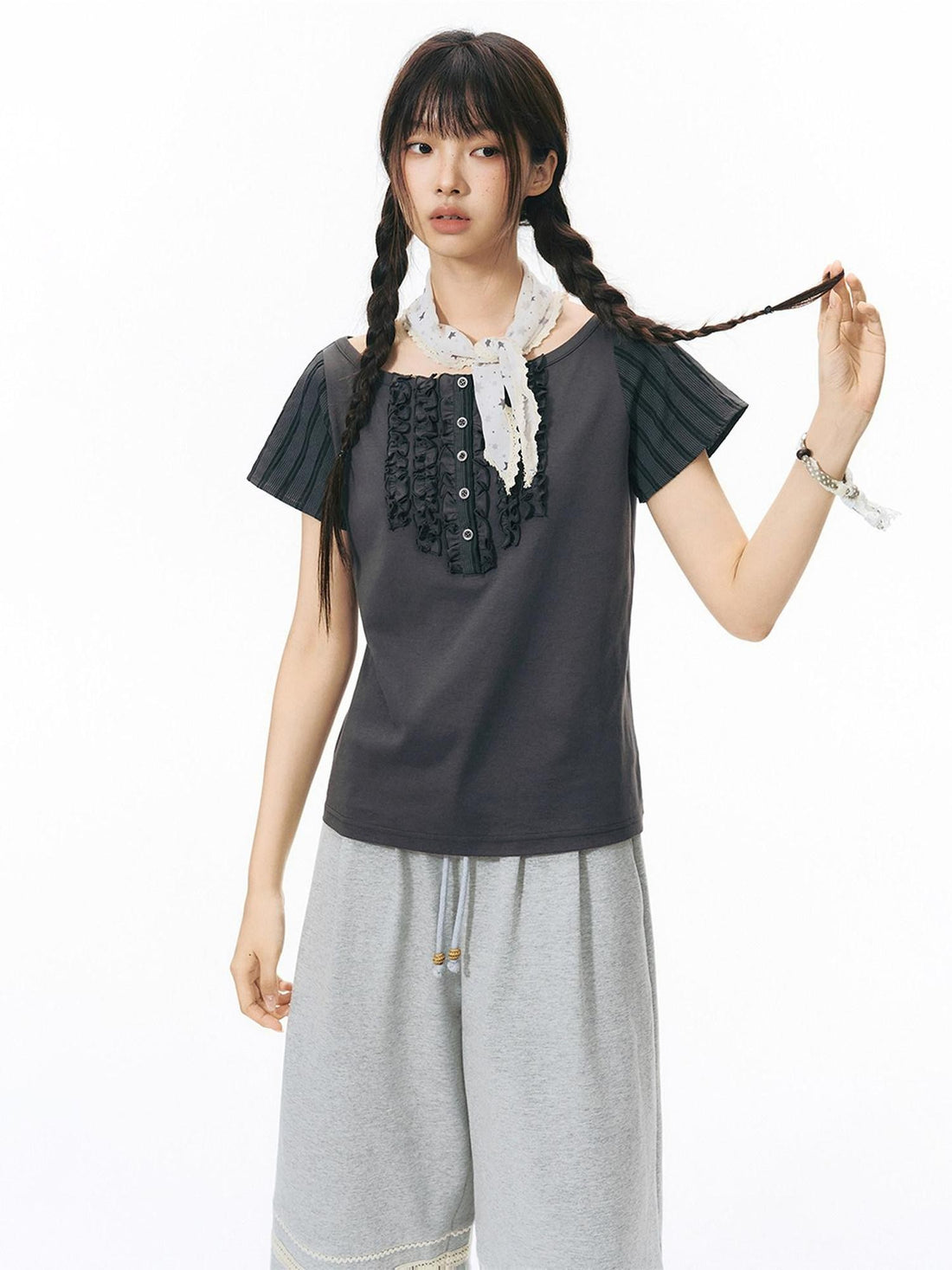 NAPSNAPS Heather Gray Patchwork Wide Leg Women&