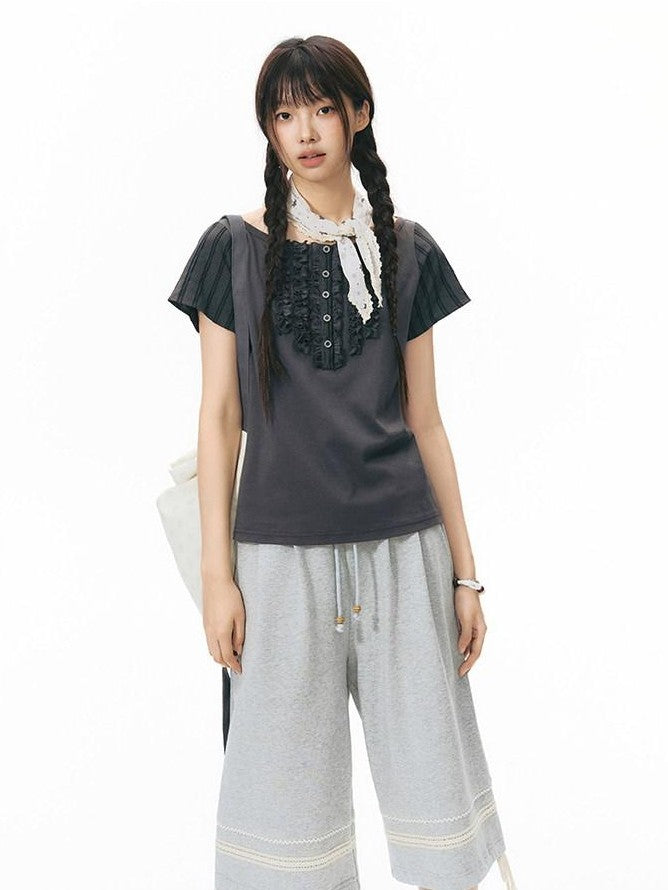 NAPSNAPS Heather Gray Patchwork Wide Leg Women&