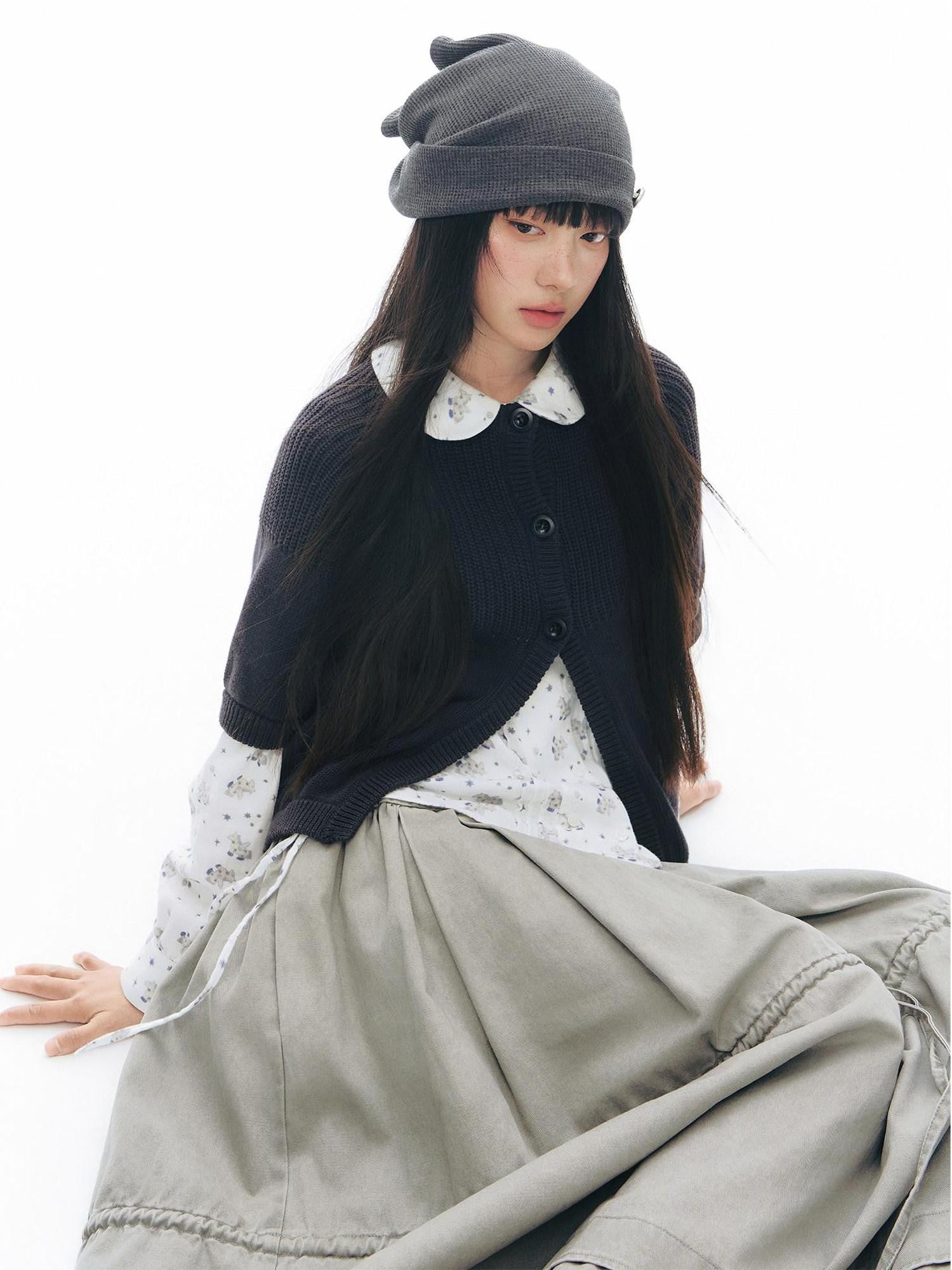 NAPSNAPS Heather Gray Waffle Knit Button Detail Women&