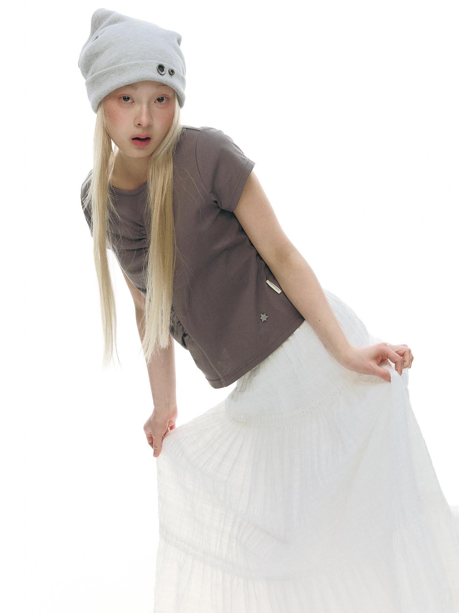 NAPSNAPS Heather Gray Waffle Knit Button Detail Women&
