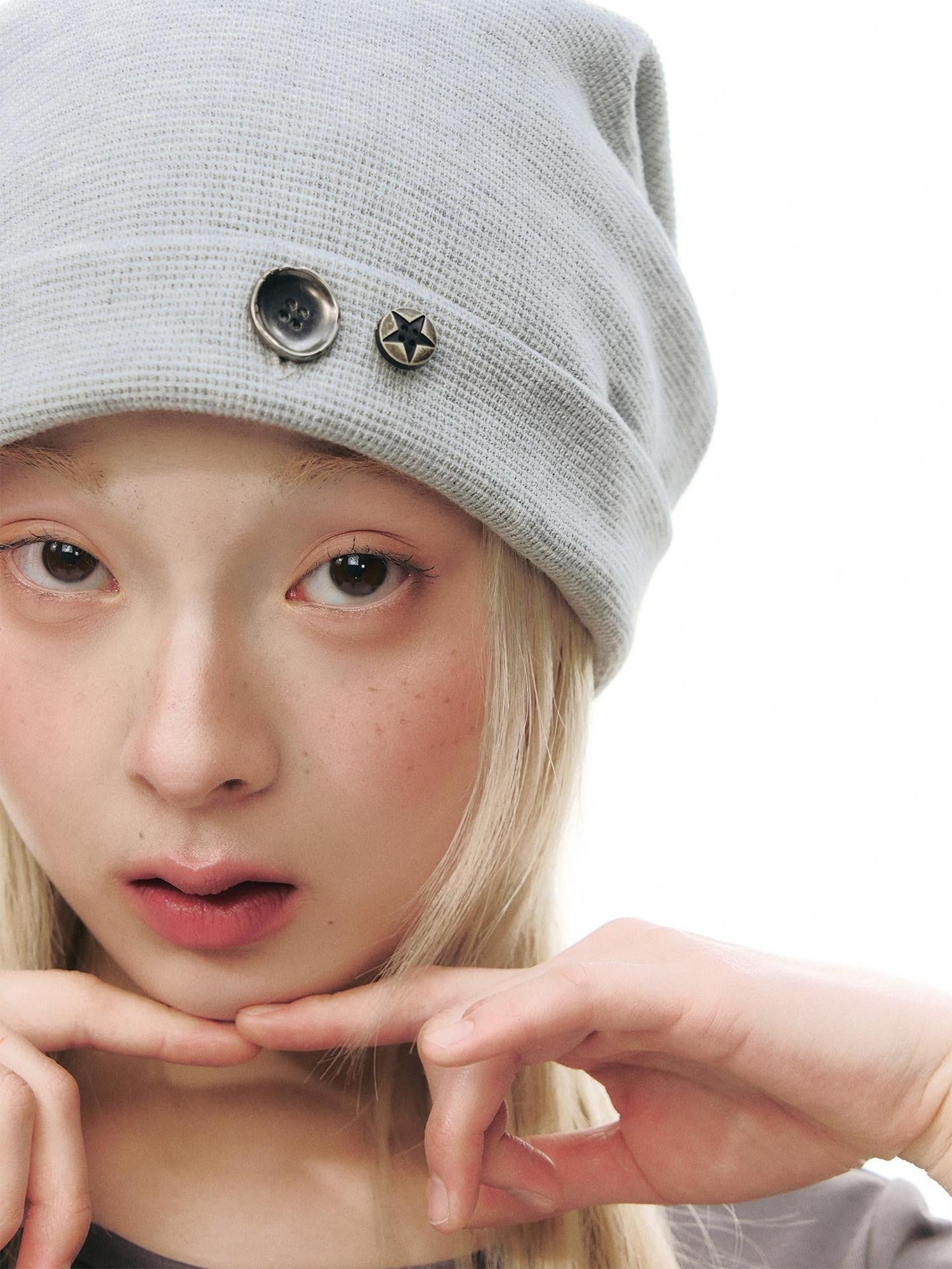 NAPSNAPS Heather Gray Waffle Knit Button Detail Women&