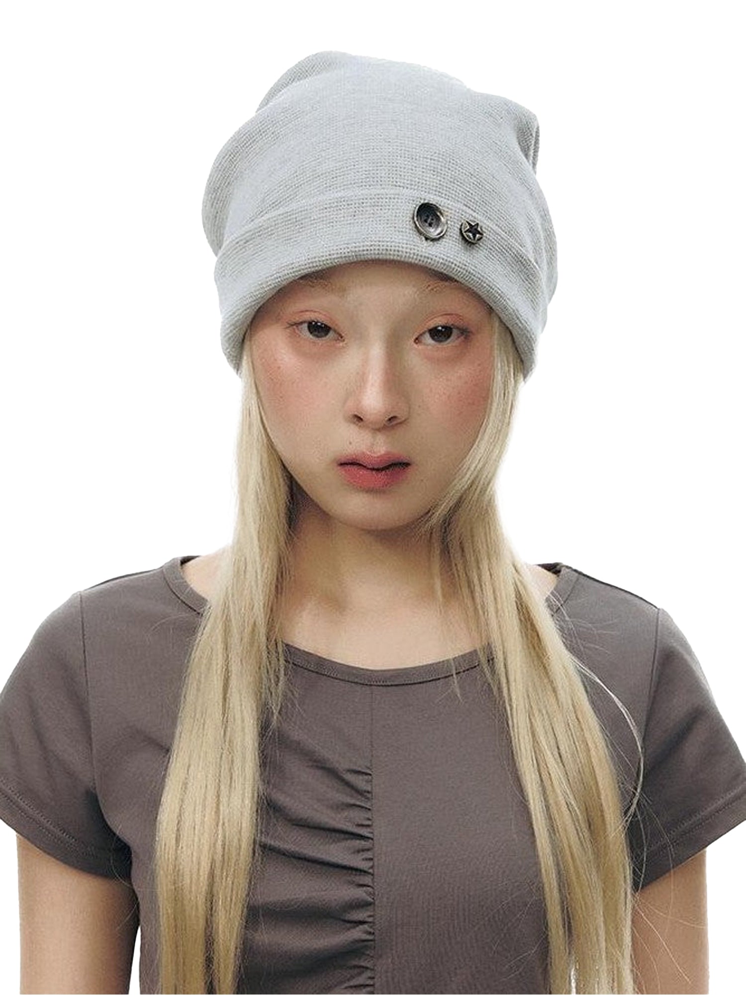 NAPSNAPS Heather Gray Waffle Knit Button Detail Women&