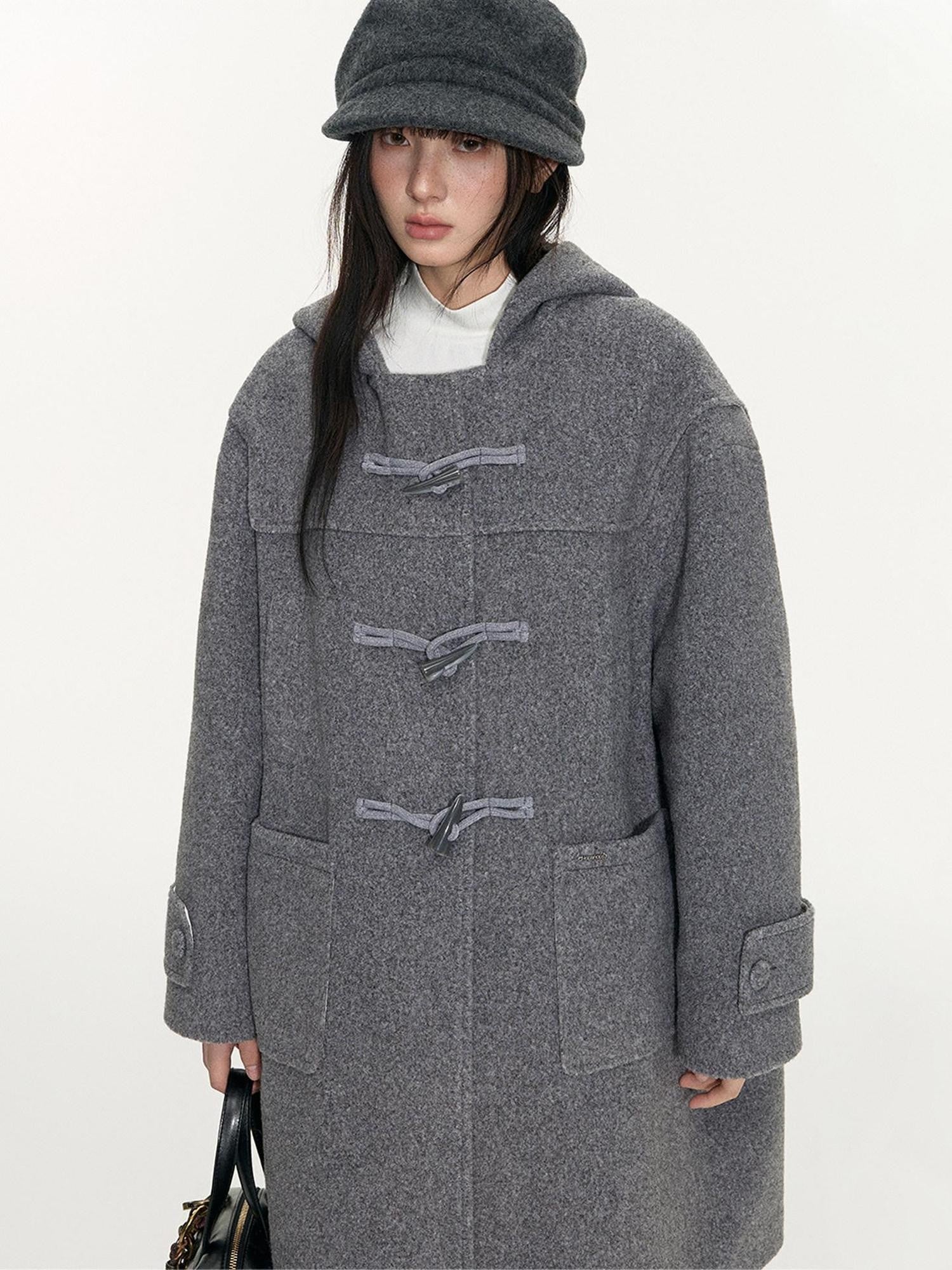 NAPSNAPS Heather Grey Hooded Duffle Toggle Midlength Loose Women&