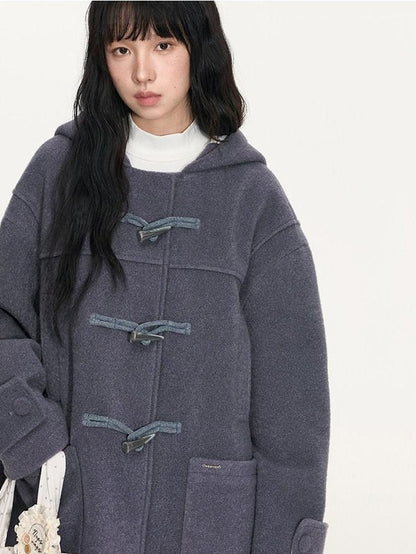 NAPSNAPS Heather Grey Hooded Duffle Toggle Midlength Loose Women&