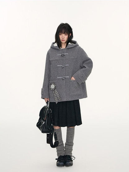 NAPSNAPS Heather Grey Hooded Duffle Toggle Midlength Loose Women&