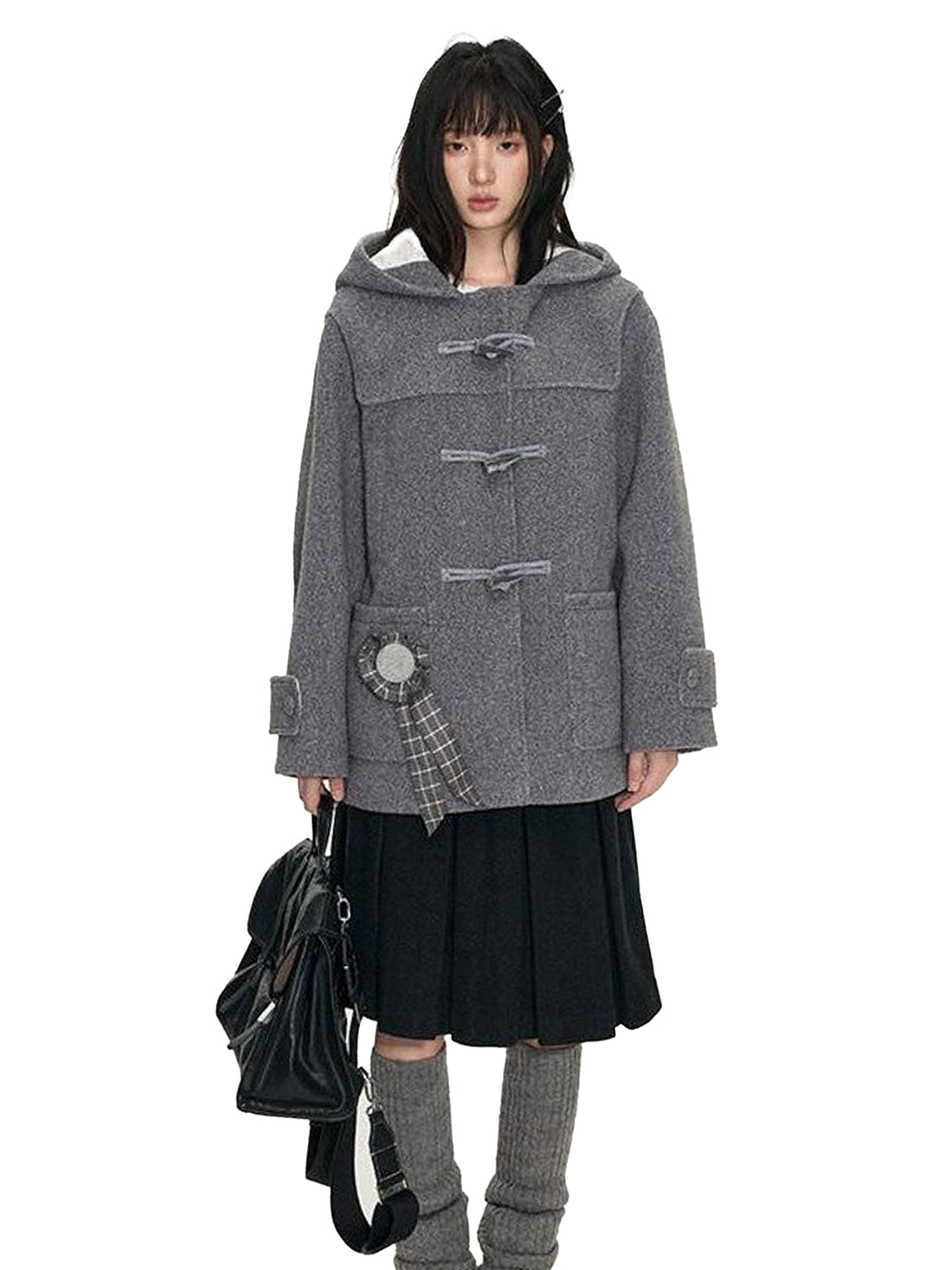 NAPSNAPS Heather Grey Hooded Duffle Toggle Midlength Loose Women&