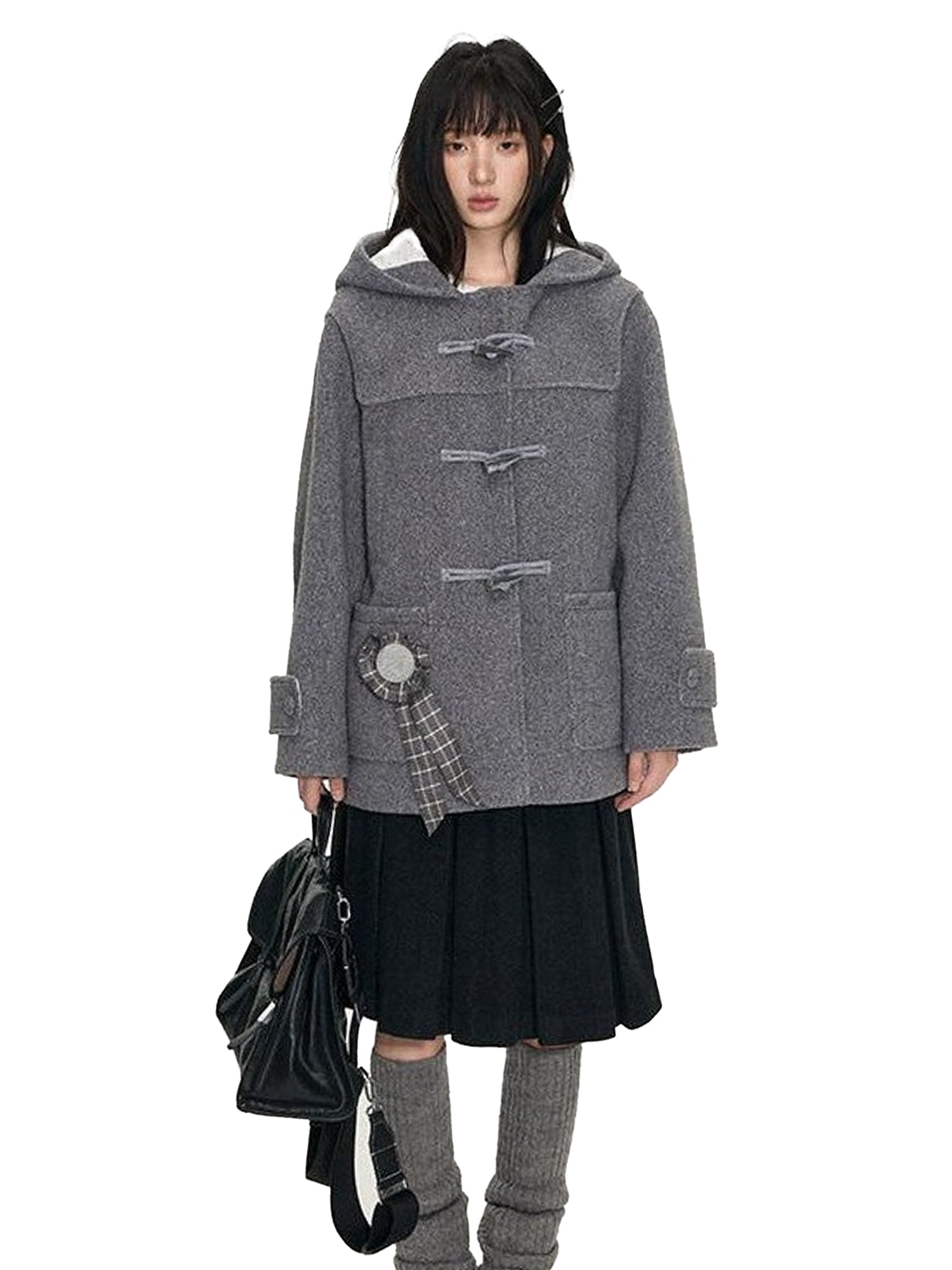 NAPSNAPS Heather Grey Hooded Duffle Toggle Midlength Loose Women&