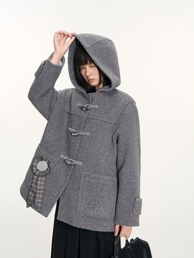 NAPSNAPS Heather Grey Hooded Duffle Toggle Midlength Loose Women&